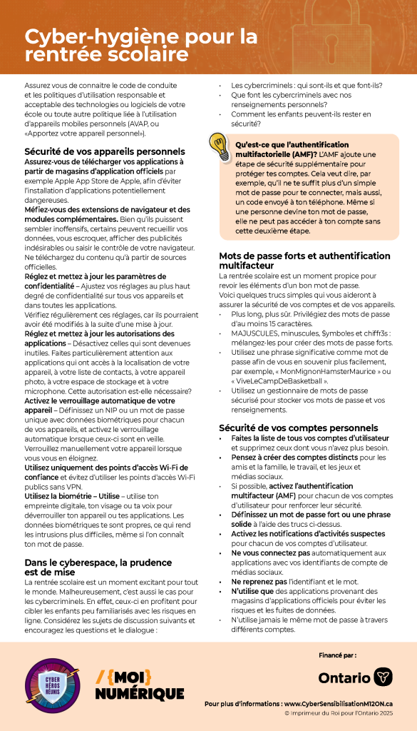 Image de la fiche d'information intitulée « Cyber-hygiéne pour la rentrée scolaire »
