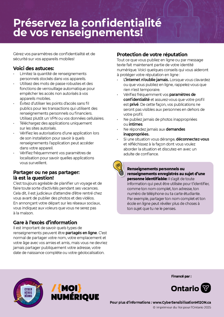 Image de la fiche d'information intitulée « Préservez la confidentialité de vos renseignements »